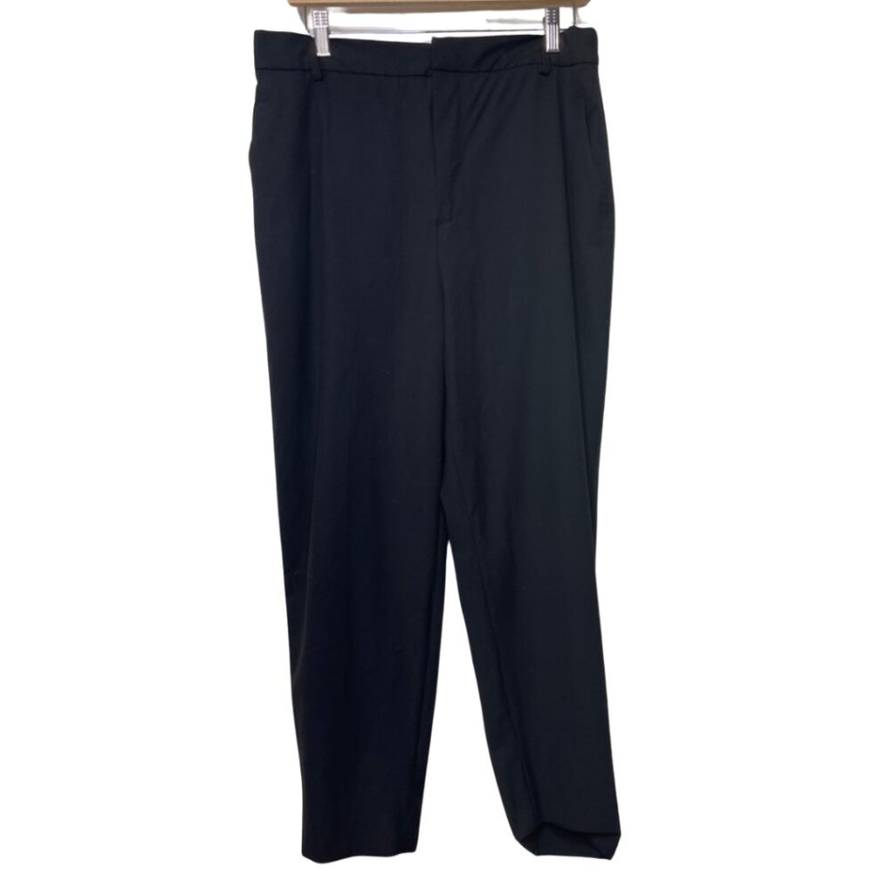 ZARA | Black Flat Front Woman's Slim Mid-Rise Trousers | Size 10